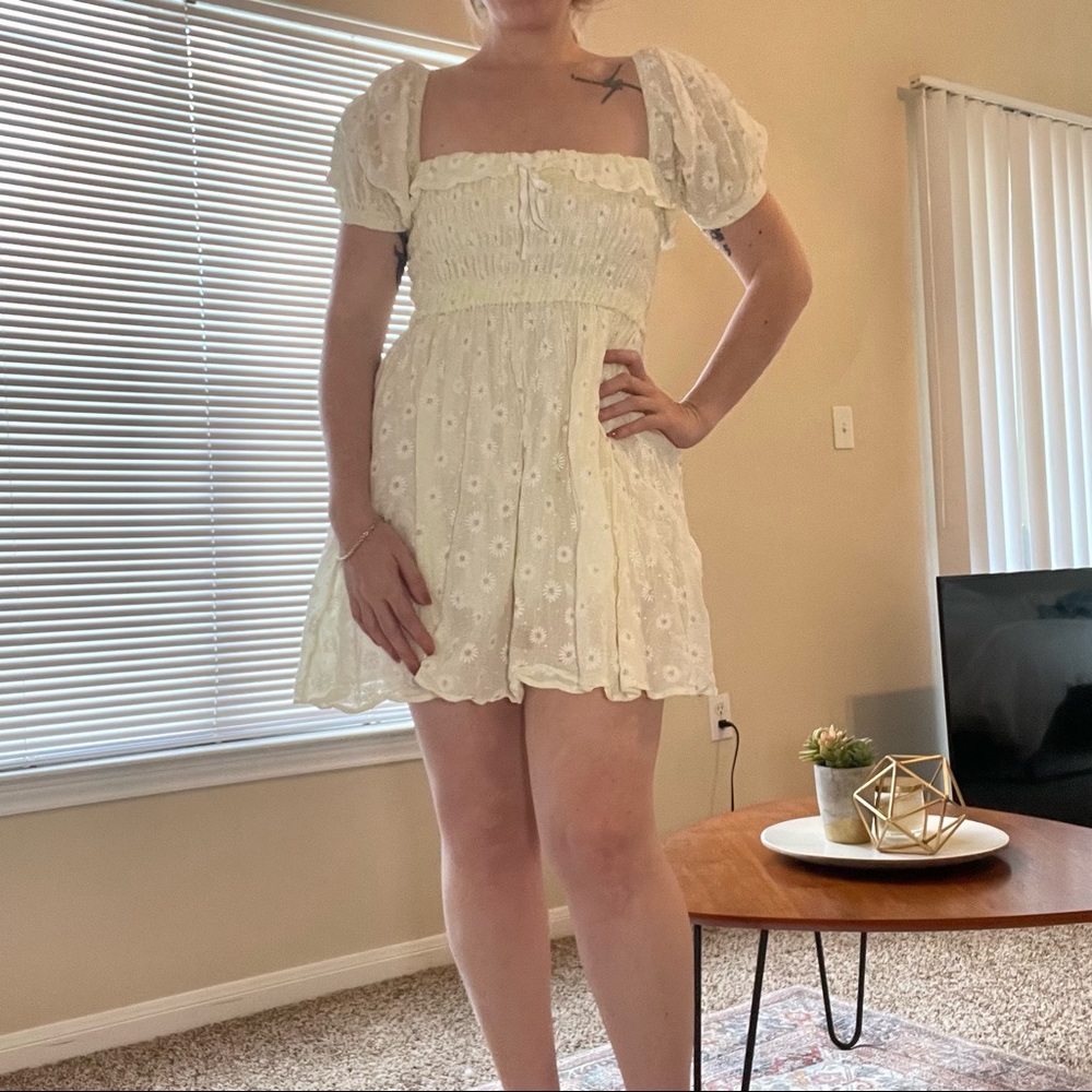 Smoked top Light Yellow Floral mini dress